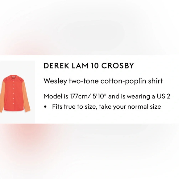 Derek Lam 10 Crosby coral two-tone long sleeve shirt with pleated detail nwt - Picture 4 of 10